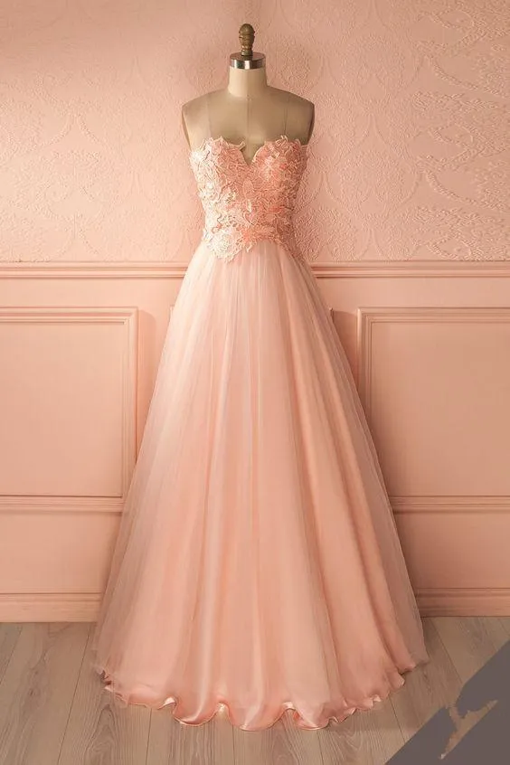 2020 pink tulle A-line long prom dresses, PD7657