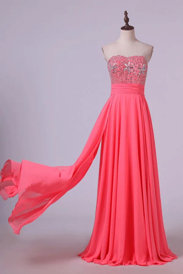 2024 Prom Dresses A Line Beading Chiffon Floor PTJN4C1Y