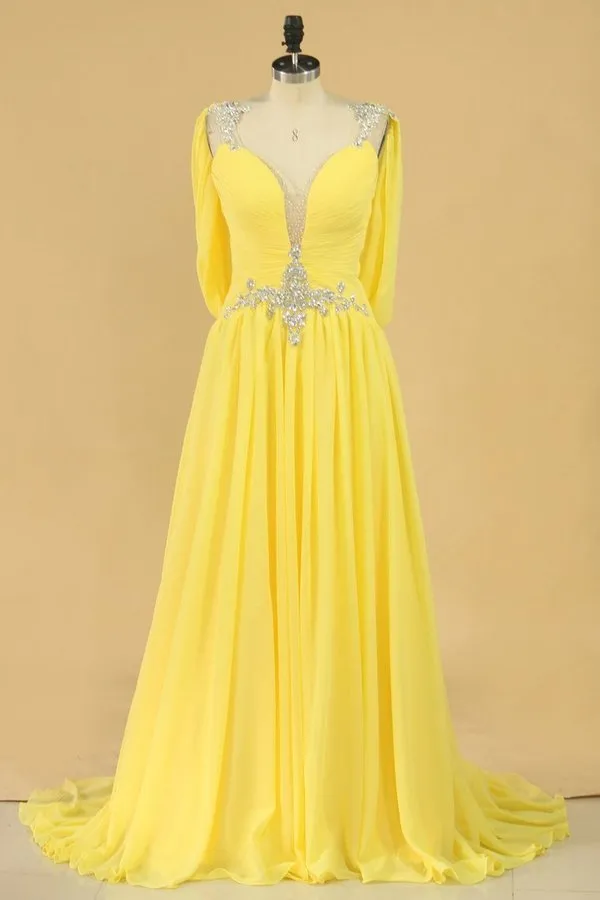 2024 Prom Dresses A Line V Neck Chiffon With PXZ3R6H4