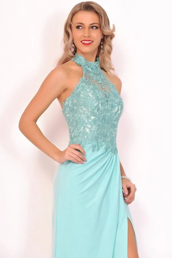 2024 Prom Dresses Halter Chiffon With Applique And PABKX1JH