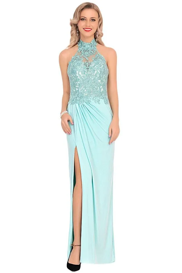 2024 Prom Dresses Halter Chiffon With Applique And PABKX1JH