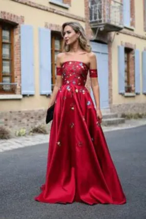 2024 Red Long Prom Dresses Strapless Floor-Length Satin Sexy PM8GBZRK