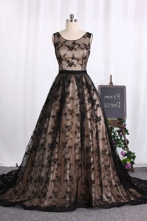 2024 Sweep Train Bateau Prom Dresses Lace A P7SYX6FR