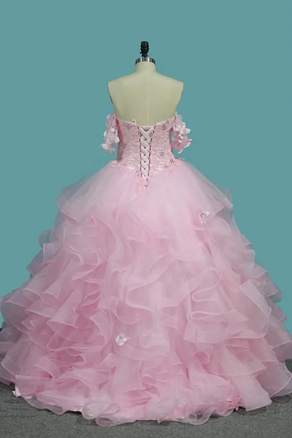 2024 Sweetheart Quinceanera Dresses Tulle With Applique P4QZLQ45