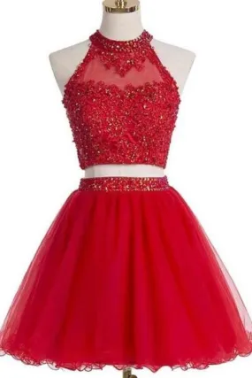 2024 Two PiecesTulle With Beading And Appliques Homecoming Dresses P1P3YBXK