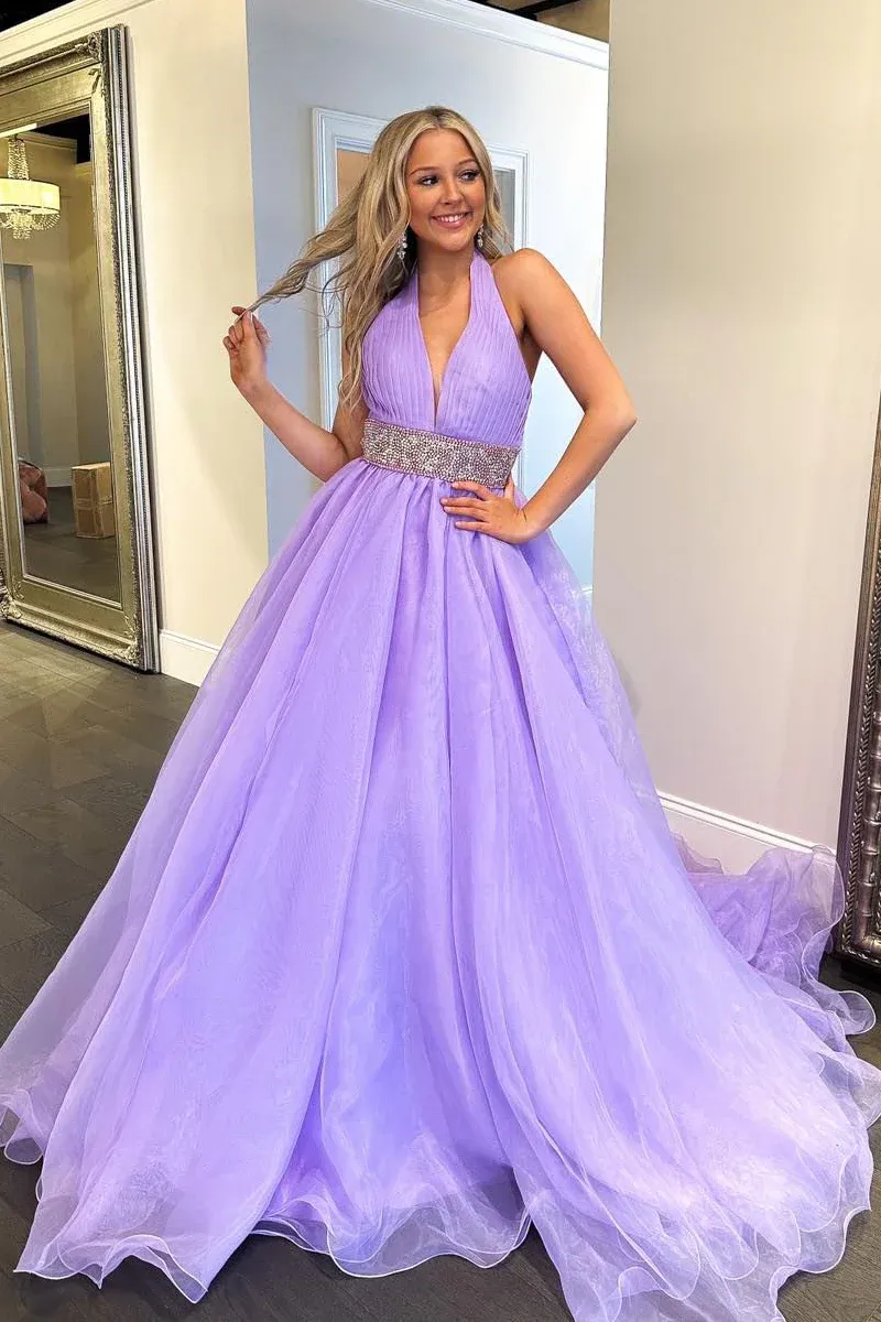 A-Line Halter Lilac Long Prom Dresses,BD93302