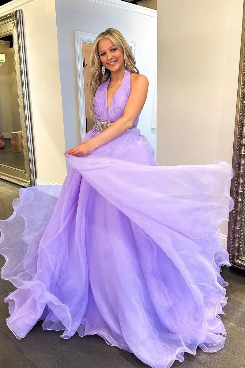 A-Line Halter Lilac Long Prom Dresses,BD93302