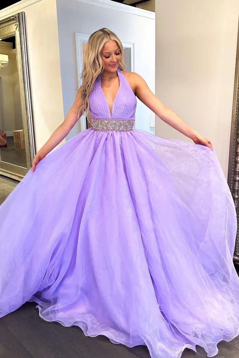 A-Line Halter Lilac Long Prom Dresses,BD93302