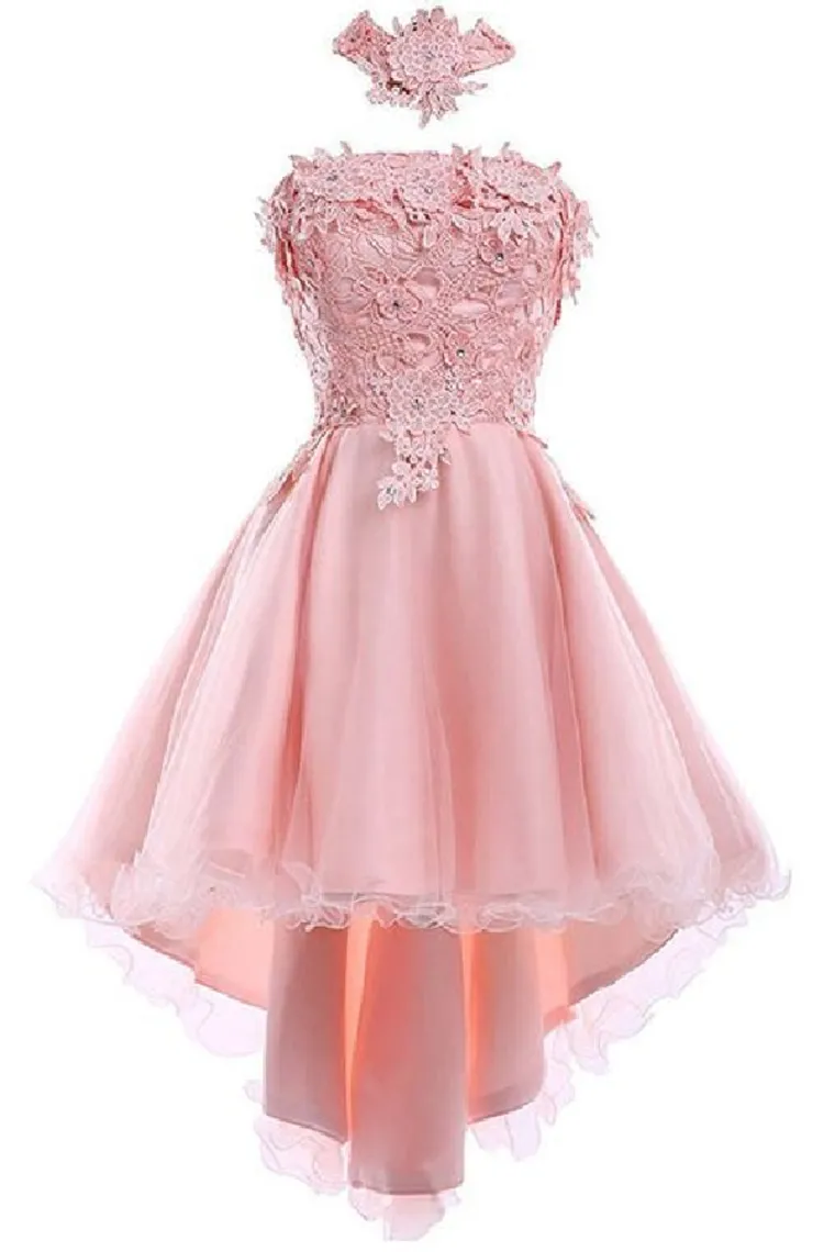 A Line Halter Tulle With Applique Asymmetrical Homecoming Dresses