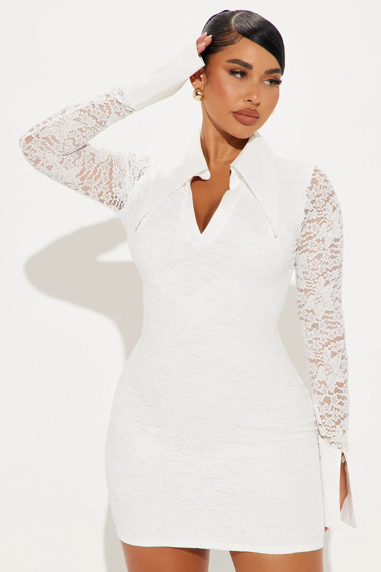 Alice Lace Collar Mini Dress - White