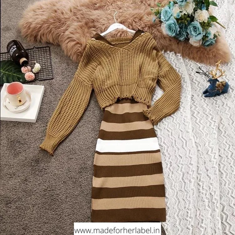 Alisha In Our Emma Striped Dress With Sweater