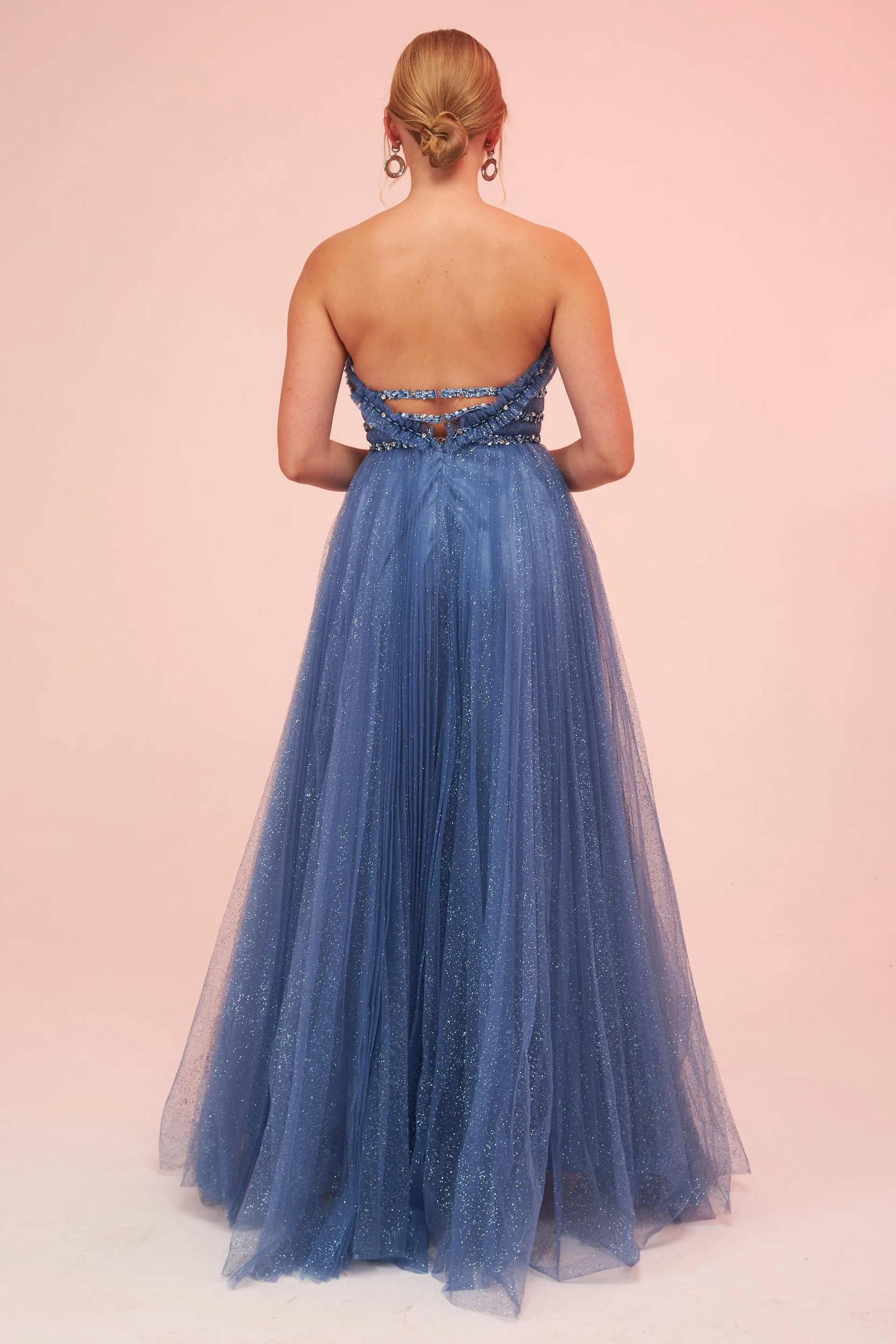 Angelino Indigo Strapless Backless Tulle Engagement Dress