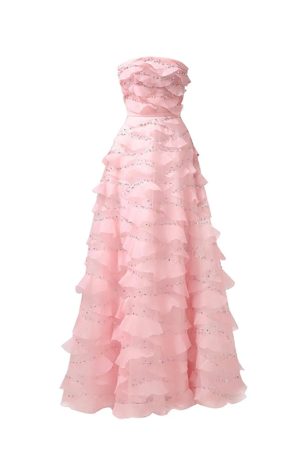 Arjun Strapless Stone Organza Floor Length Dress