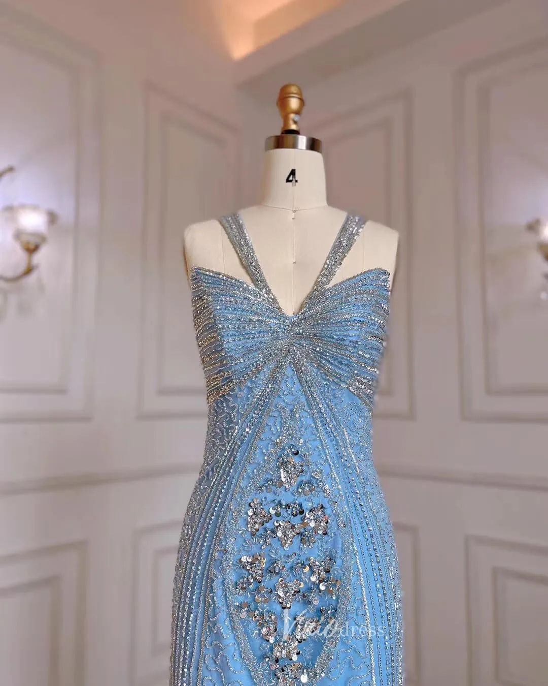 Baby Blue Beaded Prom Dresses Vintage 20s Evening Dress 20056