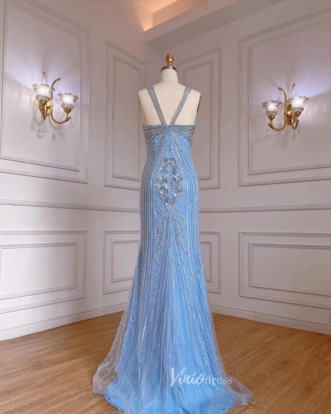 Baby Blue Beaded Prom Dresses Vintage 20s Evening Dress 20056