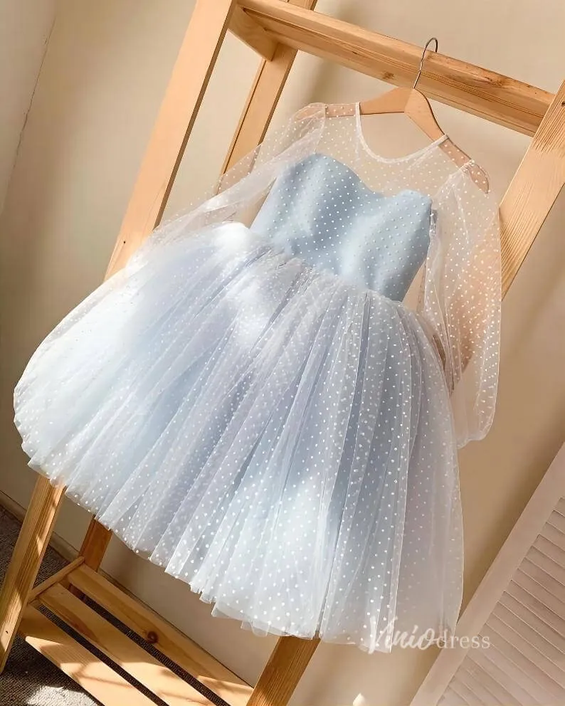 Baby Blue Dotted Tulle Flower Girl Dresses with Bow GL1134