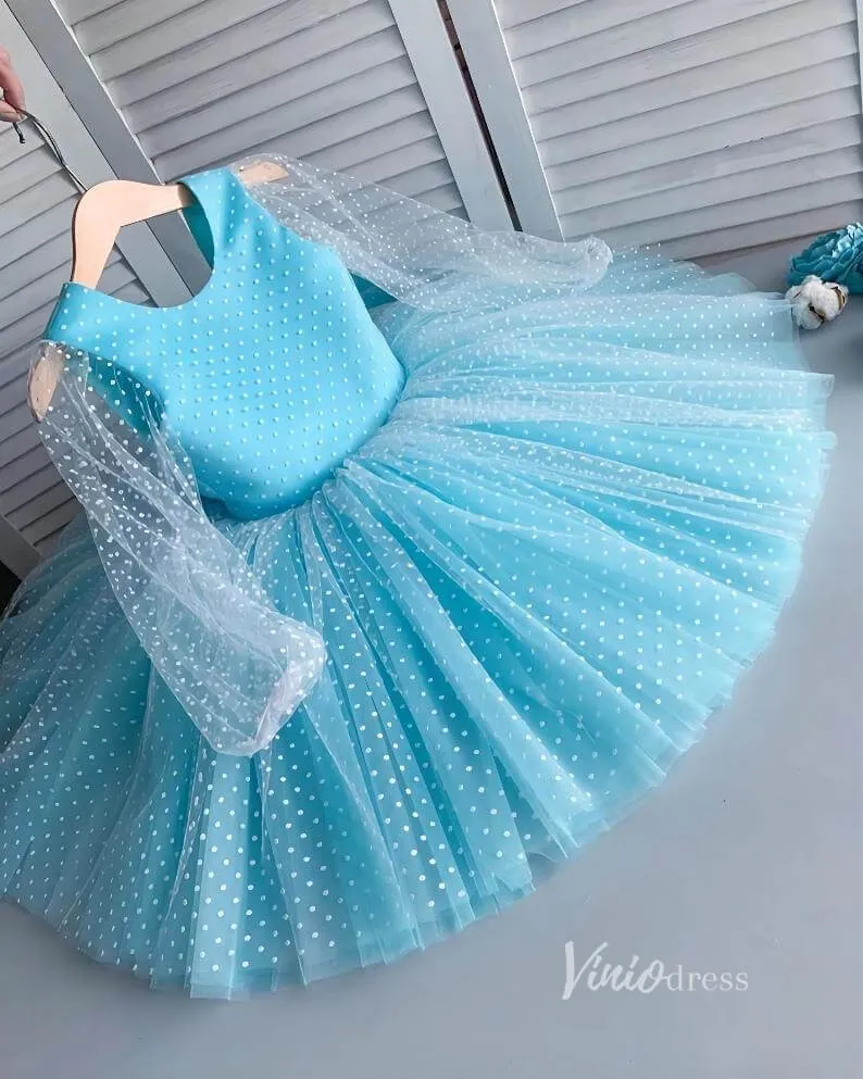 Baby Blue Dotted Tulle Flower Girl Dresses with Bow GL1134