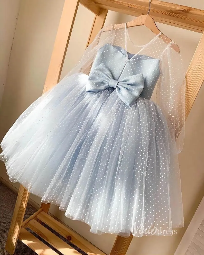 Baby Blue Dotted Tulle Flower Girl Dresses with Bow GL1134