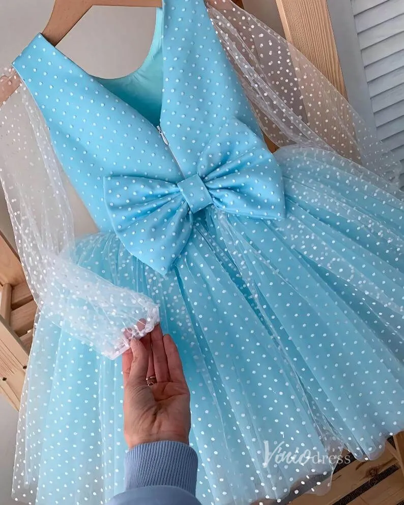 Baby Blue Dotted Tulle Flower Girl Dresses with Bow GL1134