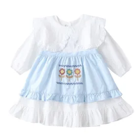 Baby Kid Girls Solid Color Embroidered Dresses