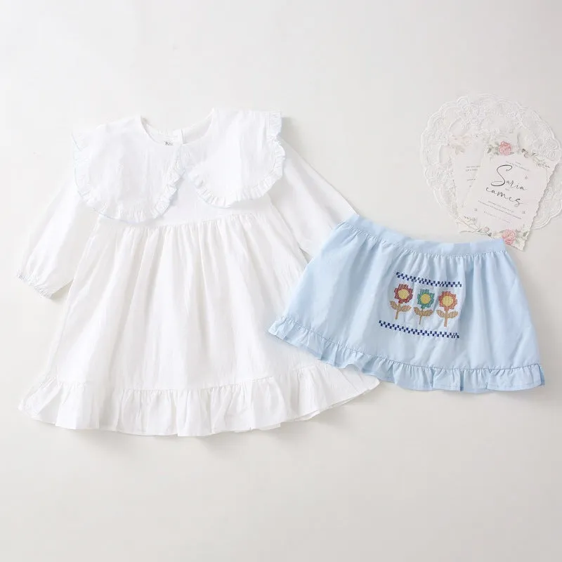 Baby Kid Girls Solid Color Embroidered Dresses