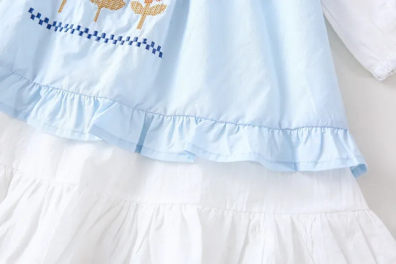 Baby Kid Girls Solid Color Embroidered Dresses