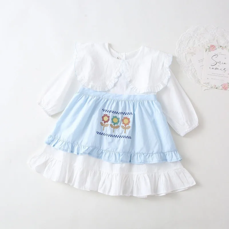 Baby Kid Girls Solid Color Embroidered Dresses