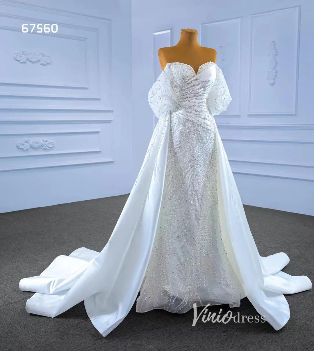 Beaded Modern Wedding Dresses with Detachable Overskirt 67560