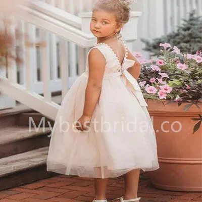 Beautiful Sleeveless Tulle A Line Flower Girl Dresses, FGS0032