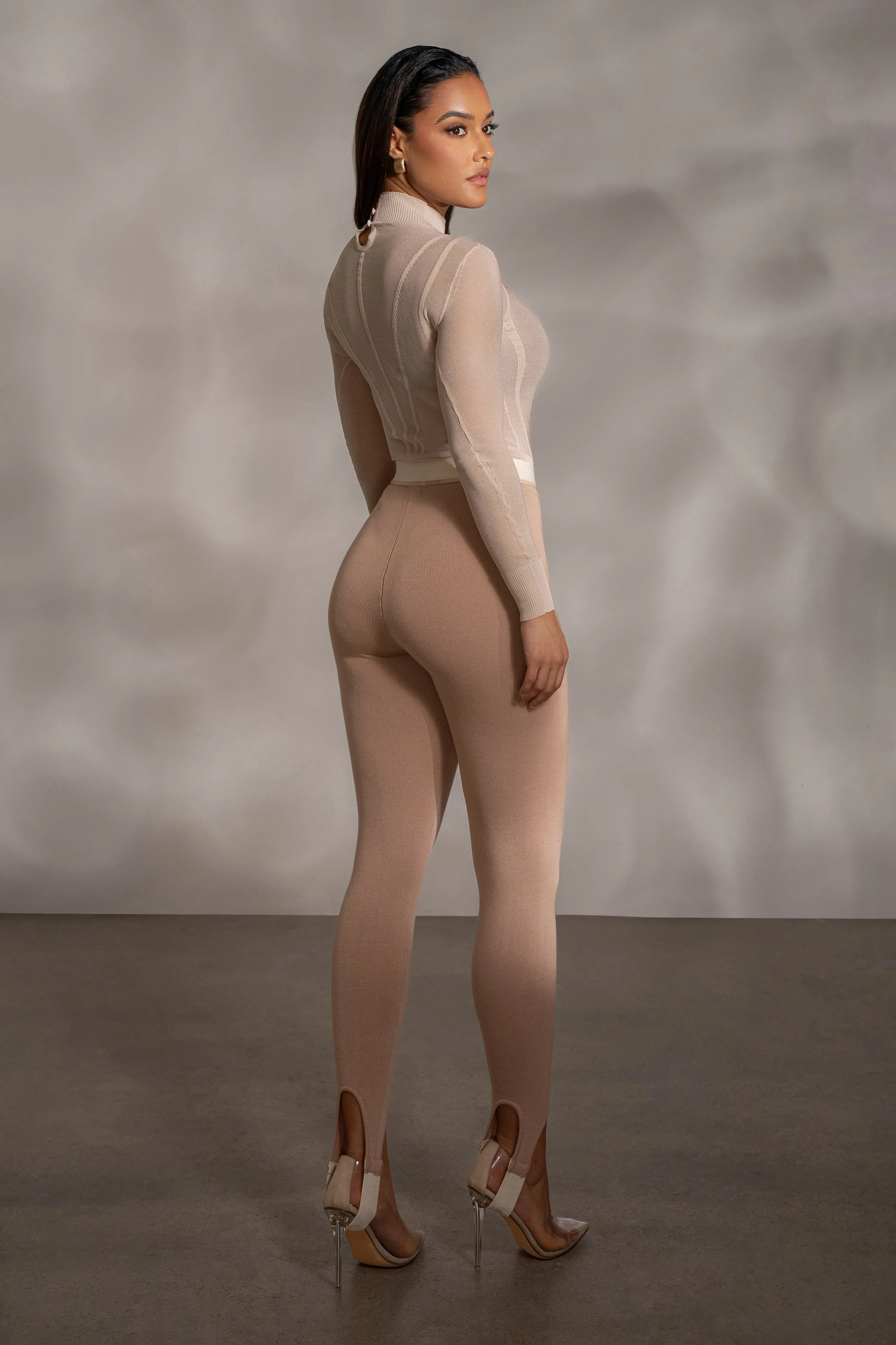 Beige Lori Sheer Knit Bodysuit