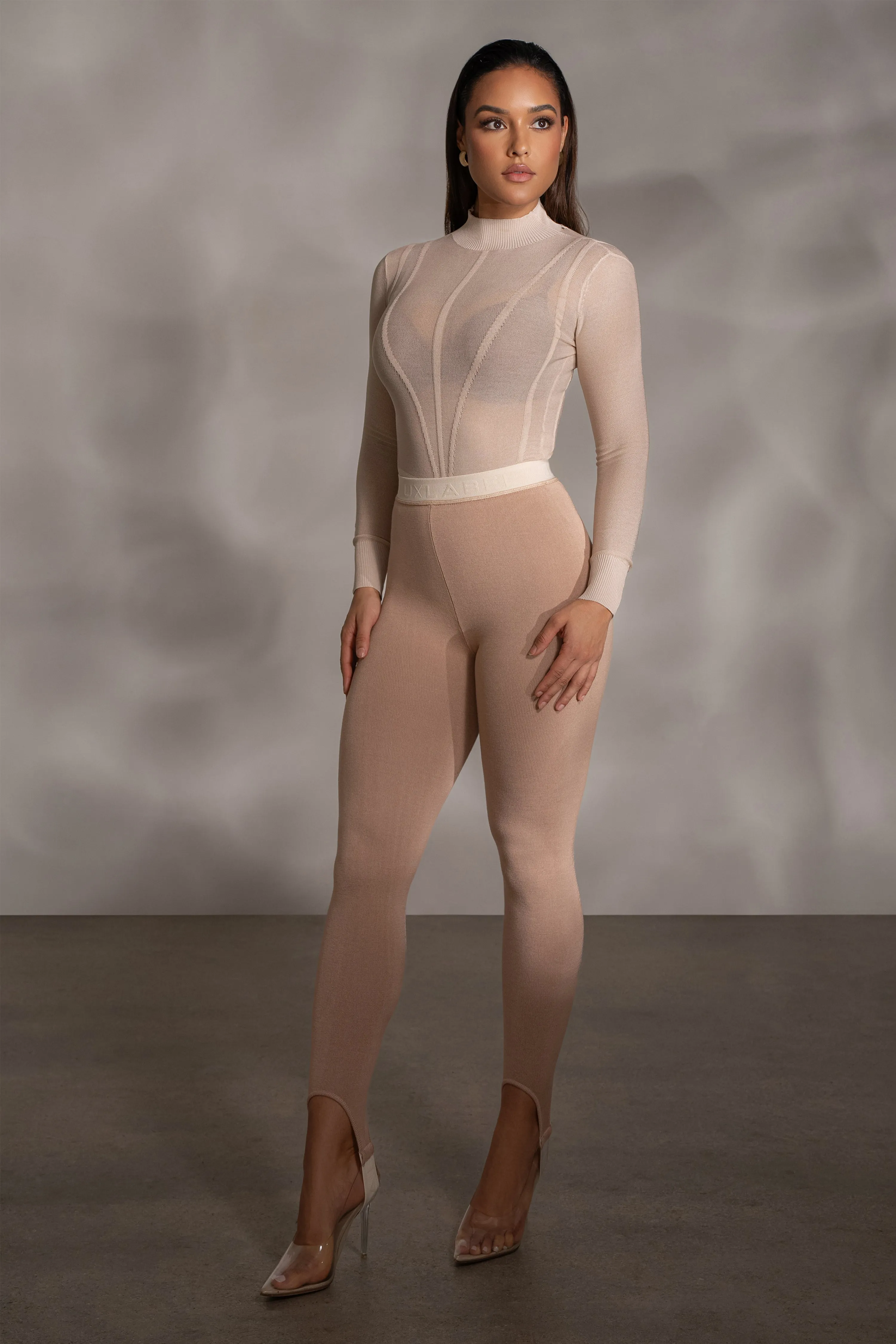 Beige Lori Sheer Knit Bodysuit