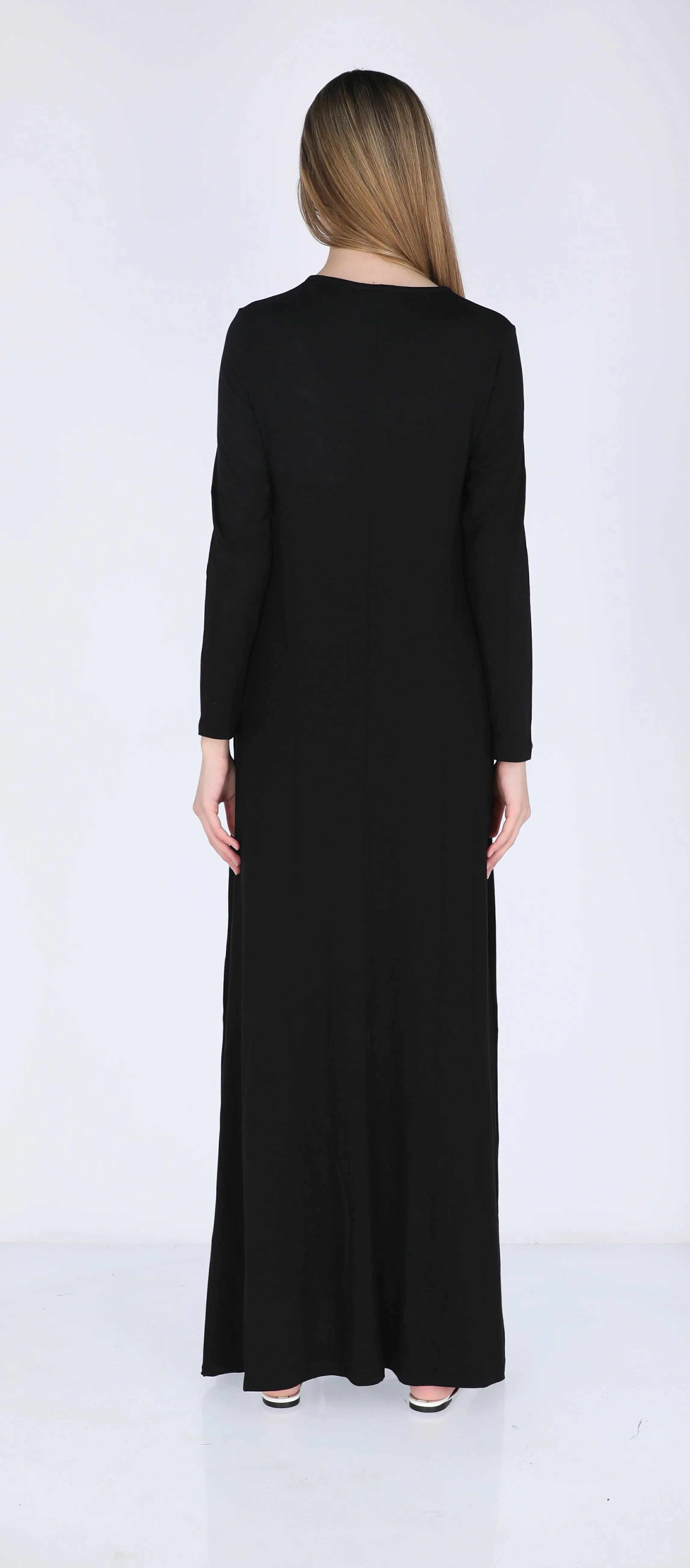 Belted Solid Maxi Dresses / Black