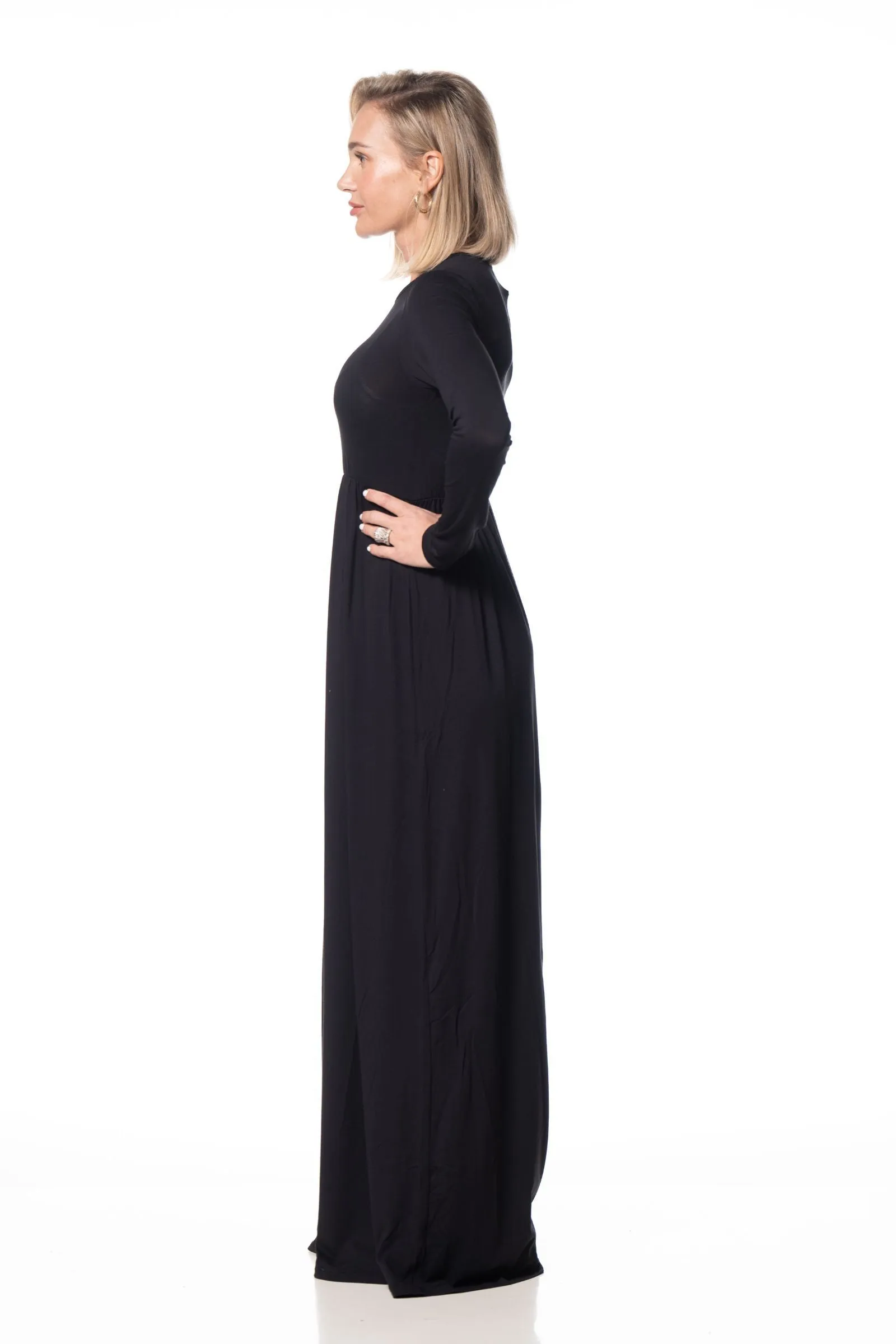 Belted Solid Maxi Dresses / Black