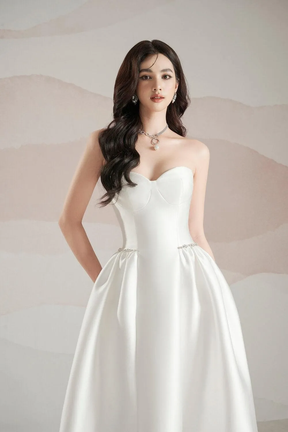 Bertha Strapless Semi-Heart Neck Trerena Taffeta Midi Dress