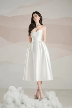 Bertha Strapless Semi-Heart Neck Trerena Taffeta Midi Dress