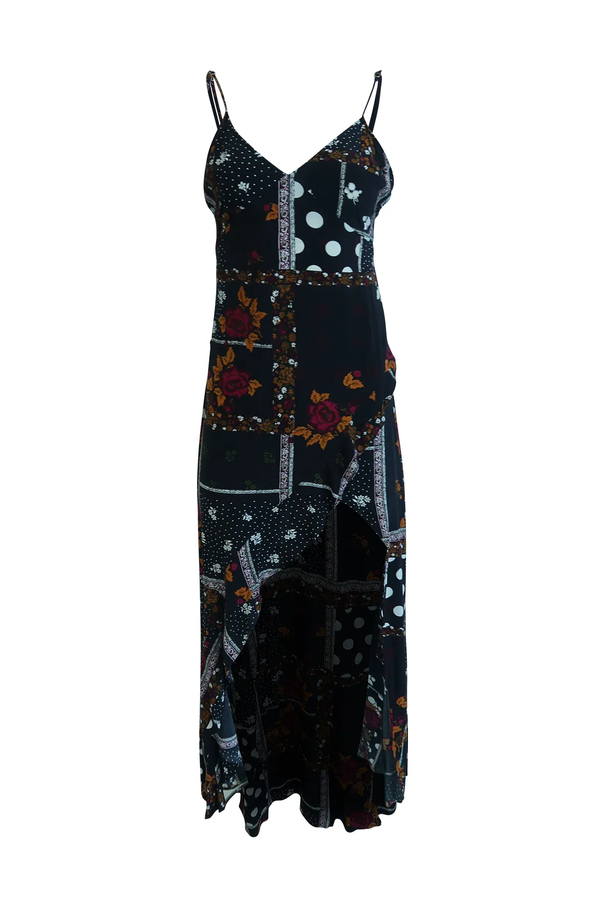 Black Floral High Slit Dress