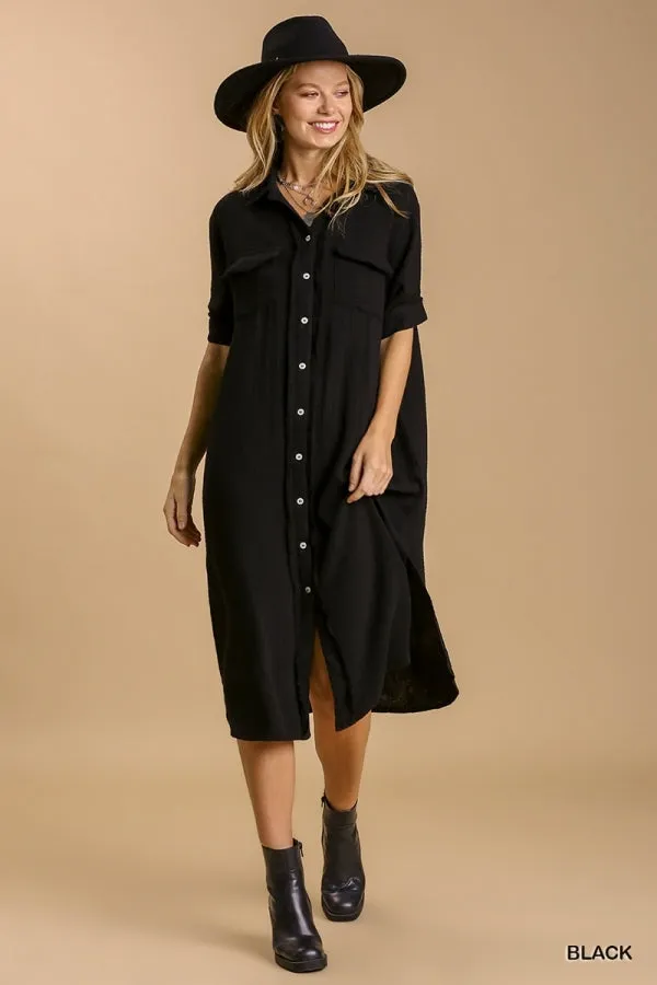 Black Gauze Midi Dress