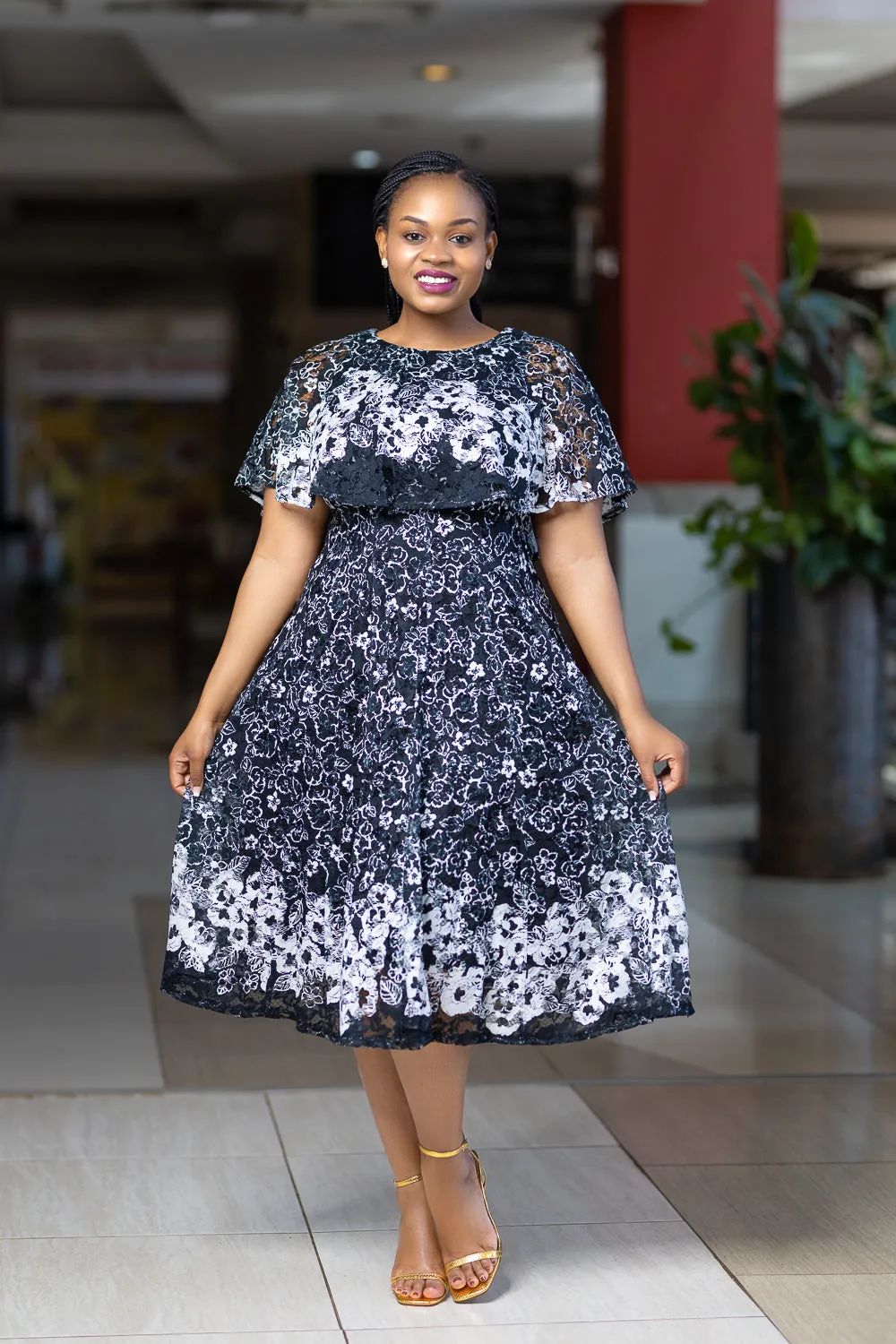 Black ivory floral dress