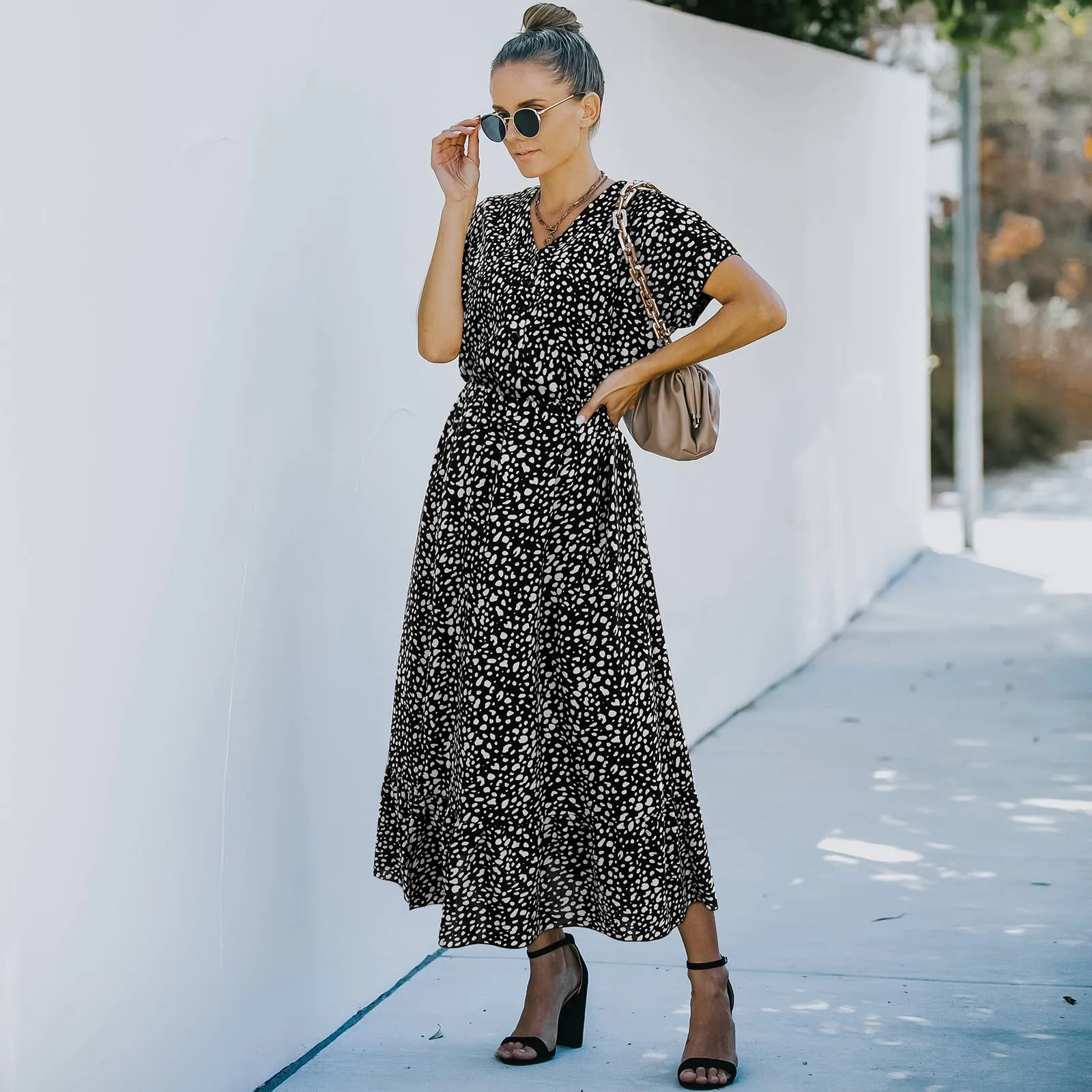 Black Leopard Print Maxi Dress