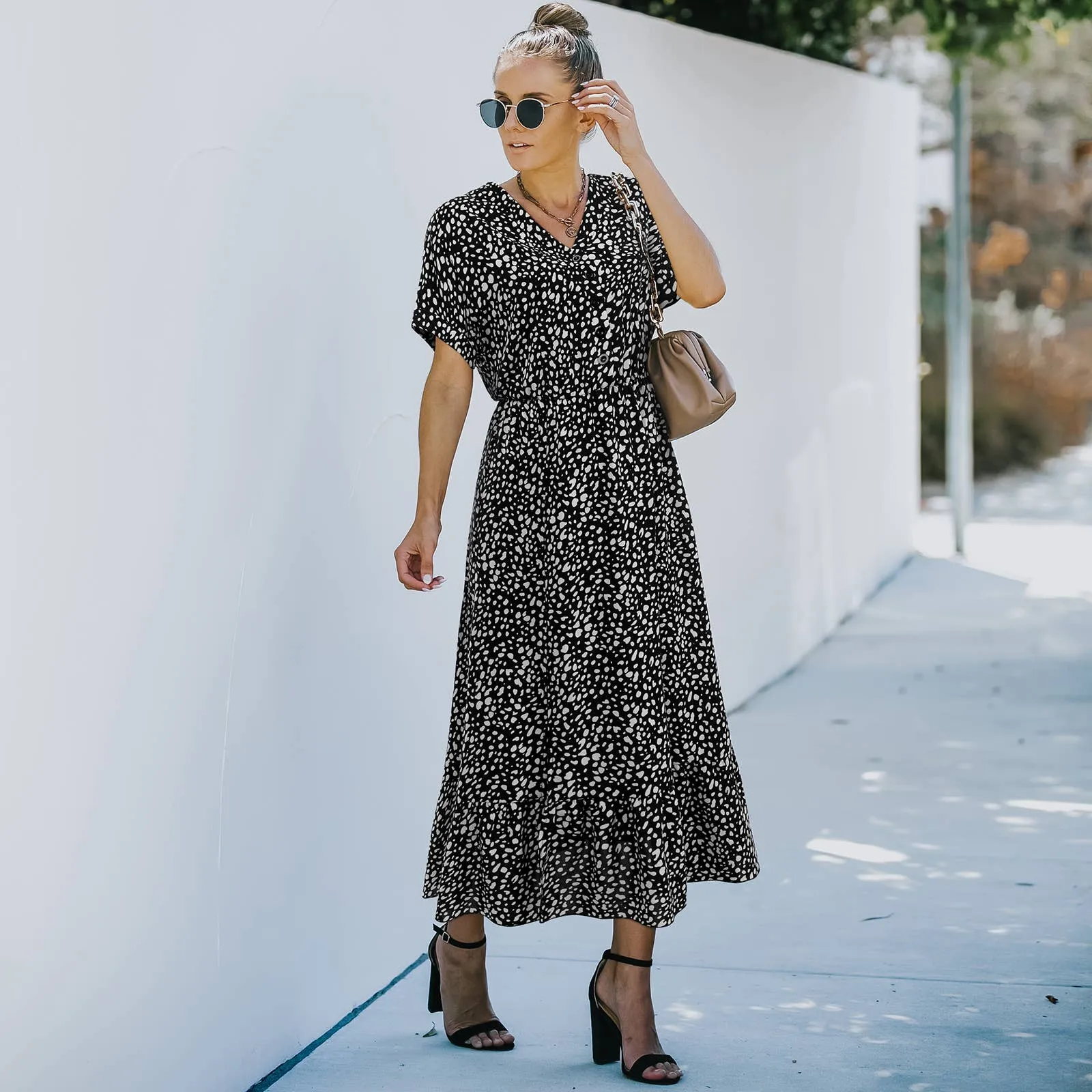 Black Leopard Print Maxi Dress