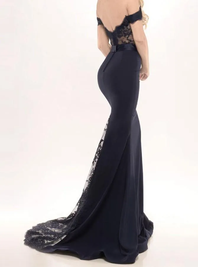 Black Long Prom Dresses Mermaid Off the Shoulder with Sash Prom Gowns Bridesmaid Dresses