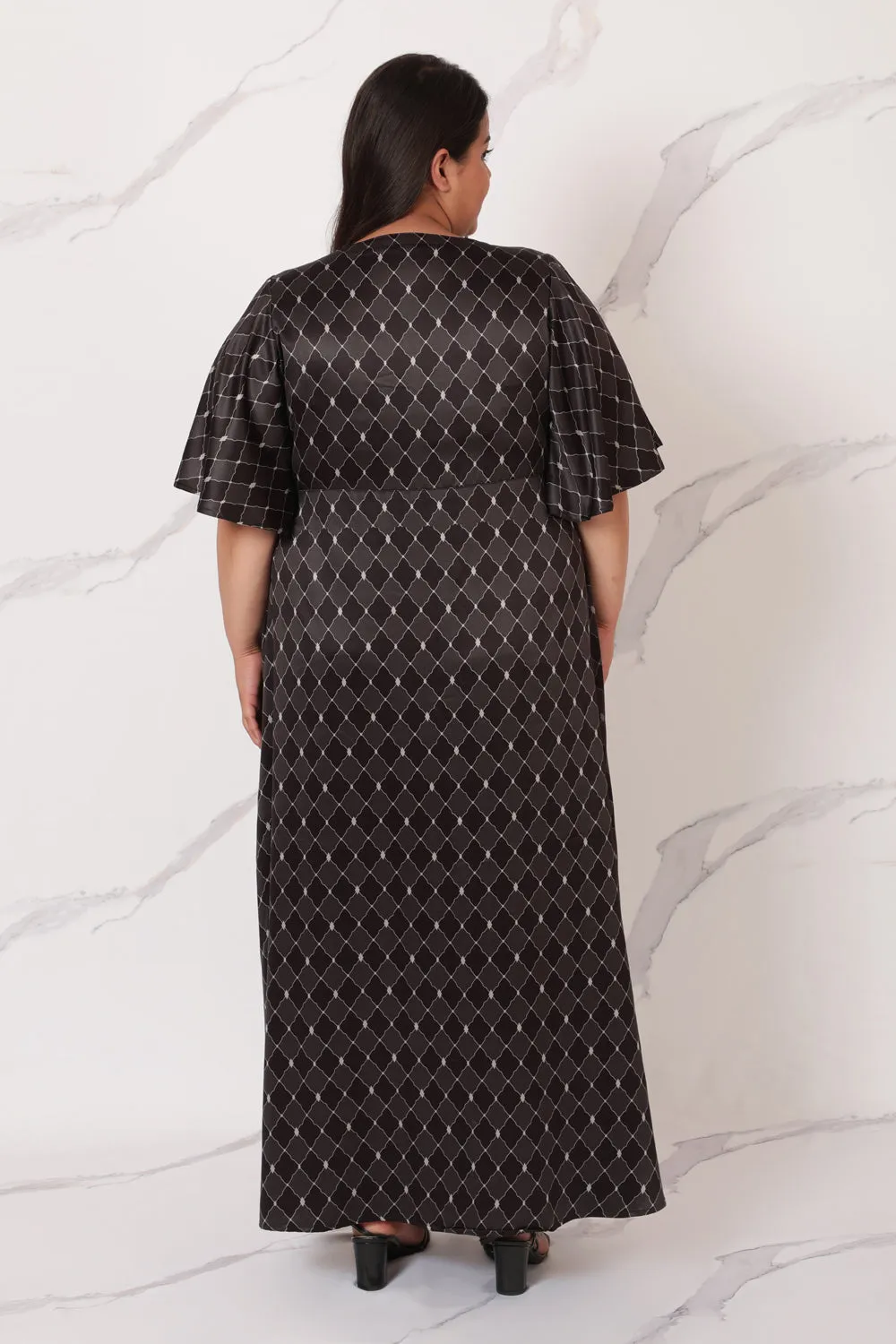 Black Motifs Satin Knot Dress