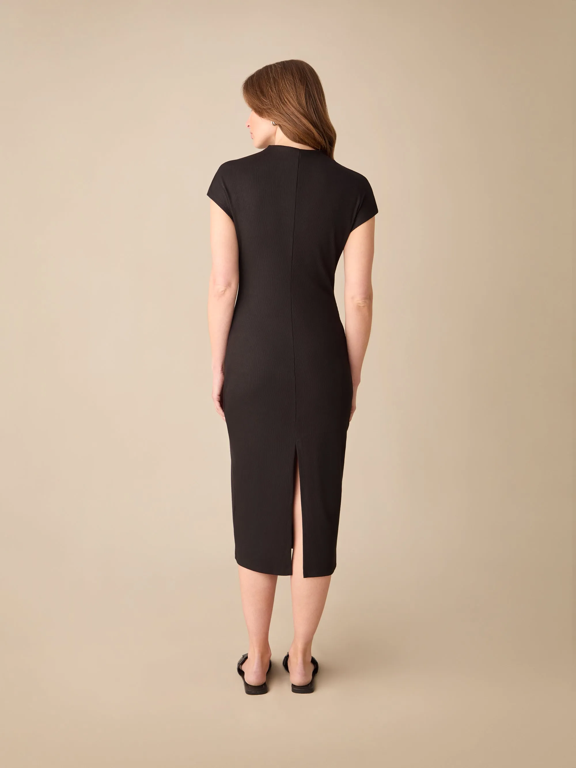 Black Rib Knit Midi Dress