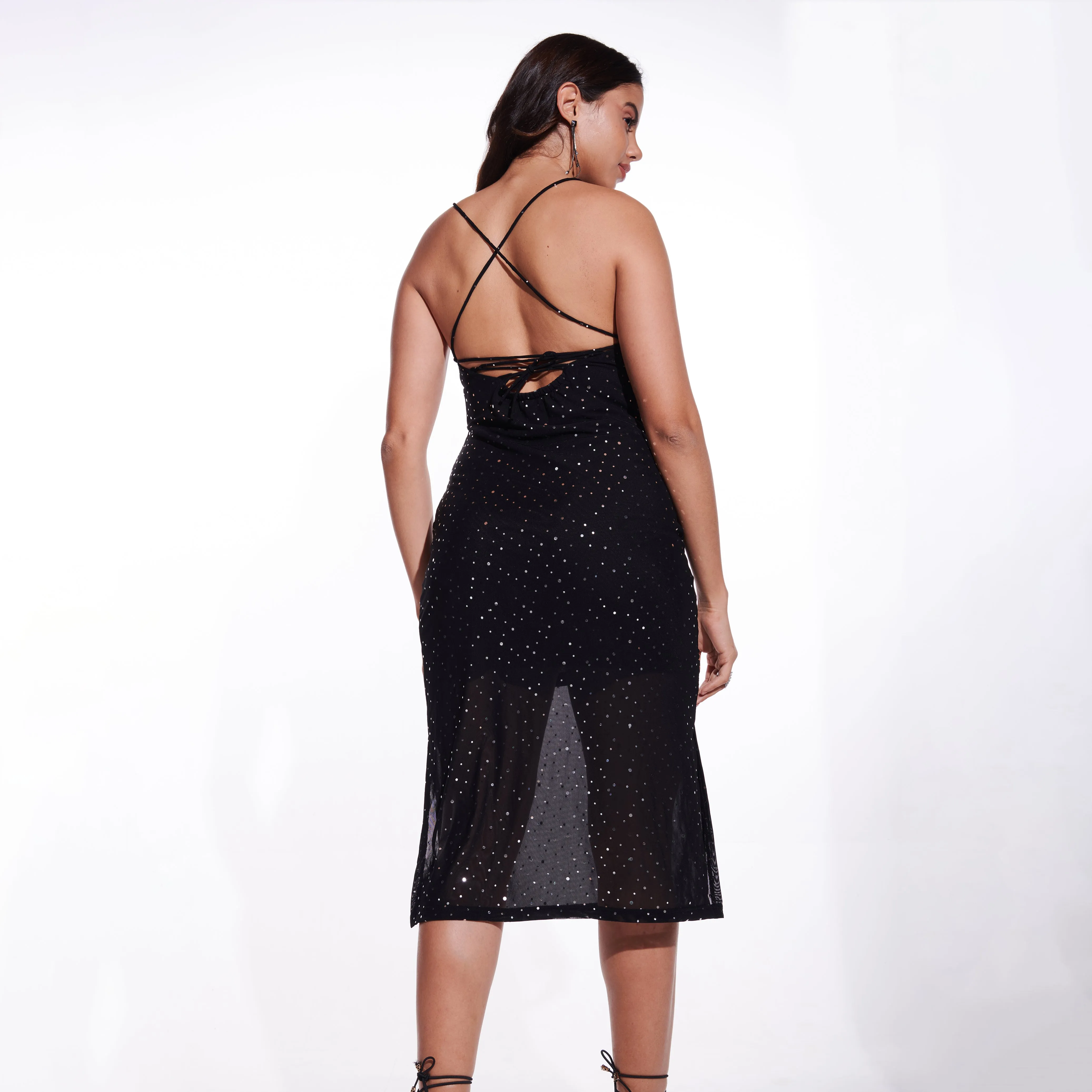 Black Sequin Backless Dress