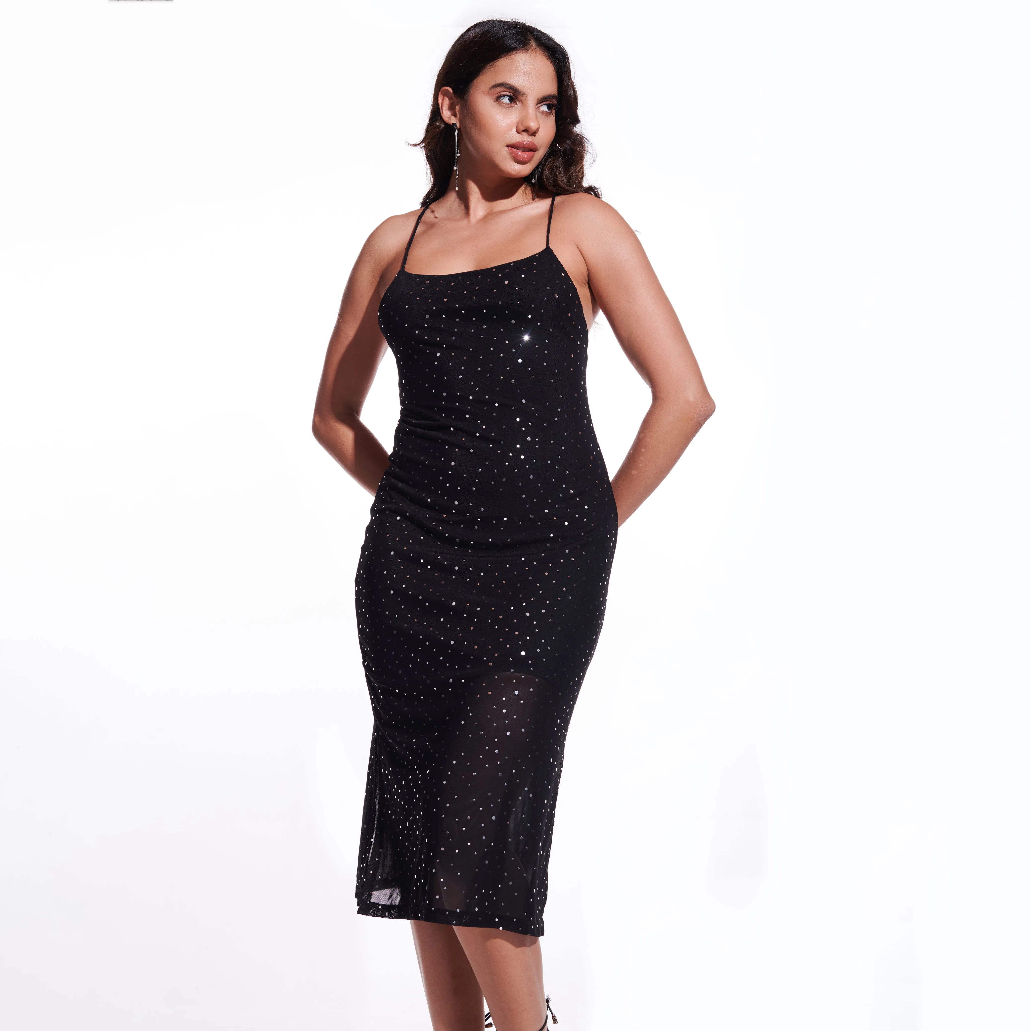 Black Sequin Backless Dress