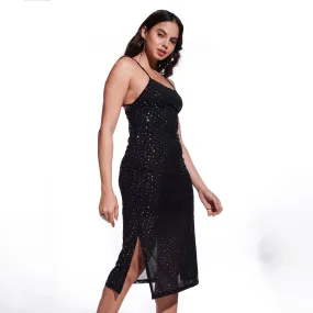 Black Sequin Backless Dress