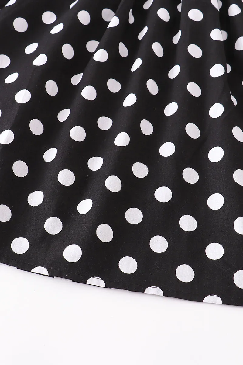 Black white dot snowman smocked dress