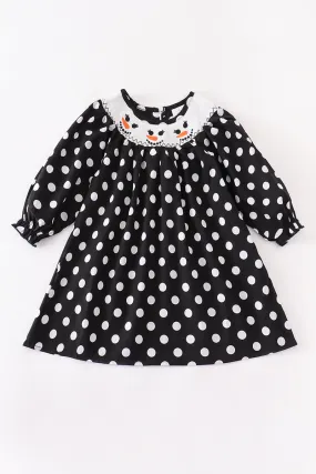 Black white dot snowman smocked dress