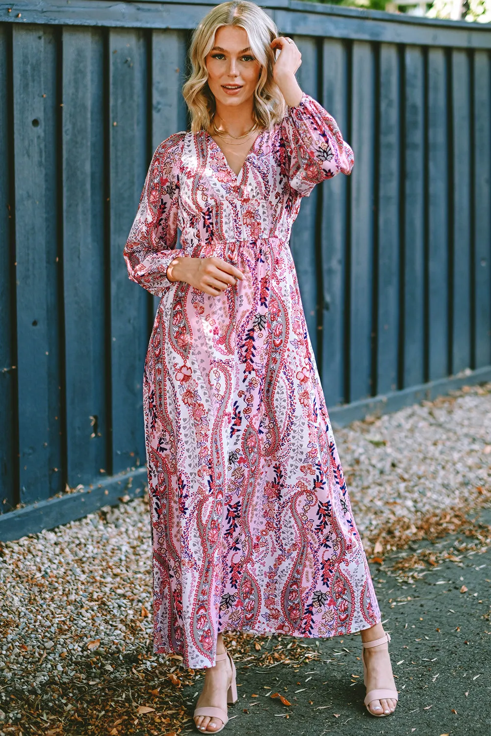 Boho V Neck Empire Waist Maxi Dresses