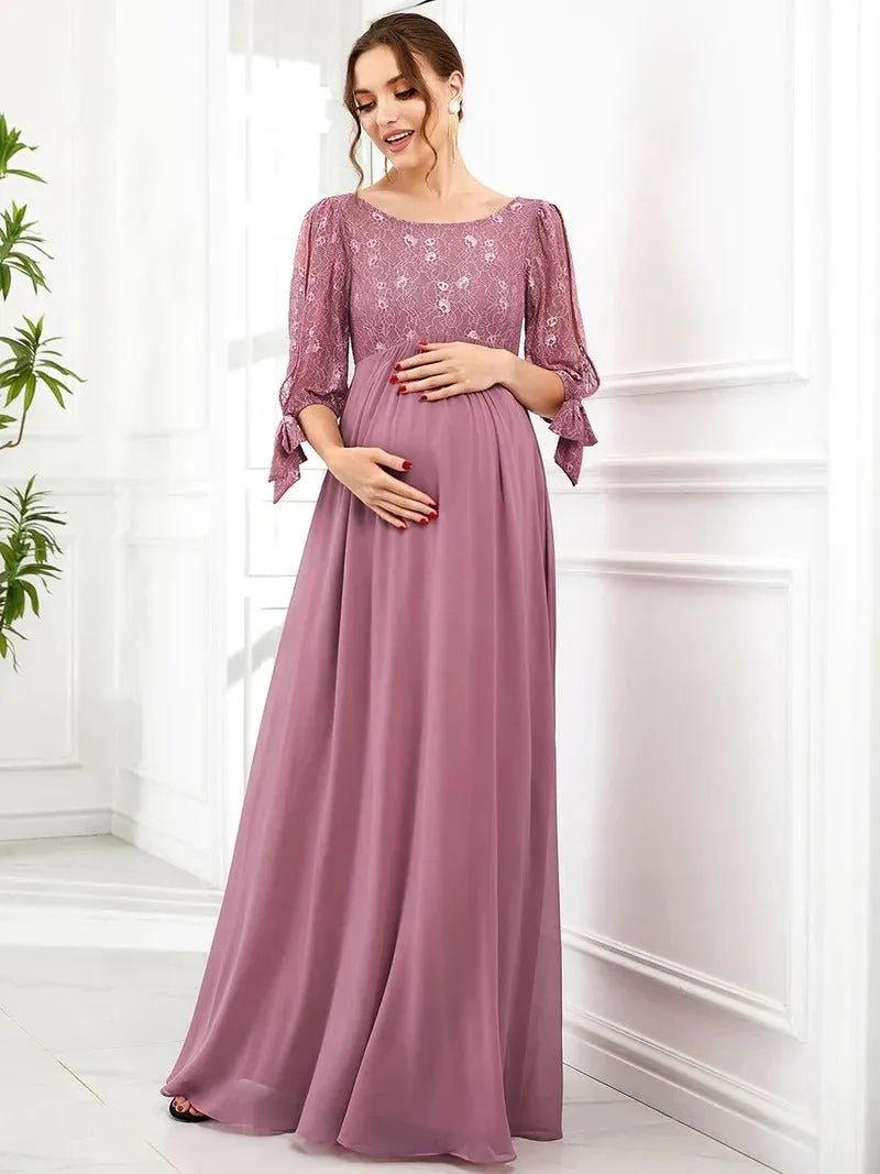 Bowknot Half Sleeves A Line Round Neck Maternity Dresses